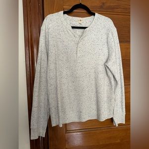 J Crew Navy Speckled White Henley Shirt Medium